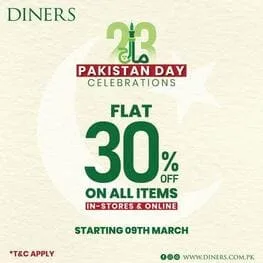 DINERS clothing brand offers Pakistan Day Sale