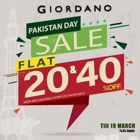 Giordano clothing brands offers Pakistan Day Sale