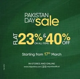 MTJ - Tariq Jamil clothing brand offers Pakistan Day Sale